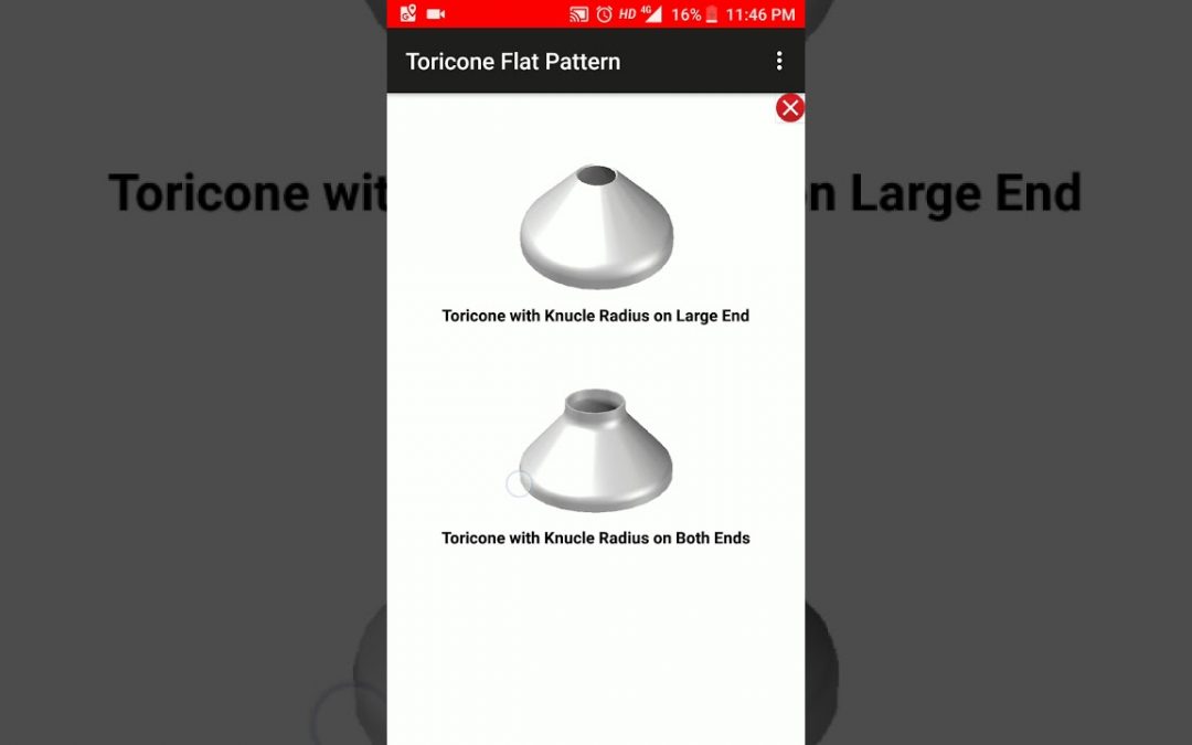 Toricone Layout or Toricone Flat Pattern development Mobile App used in Fabrication.