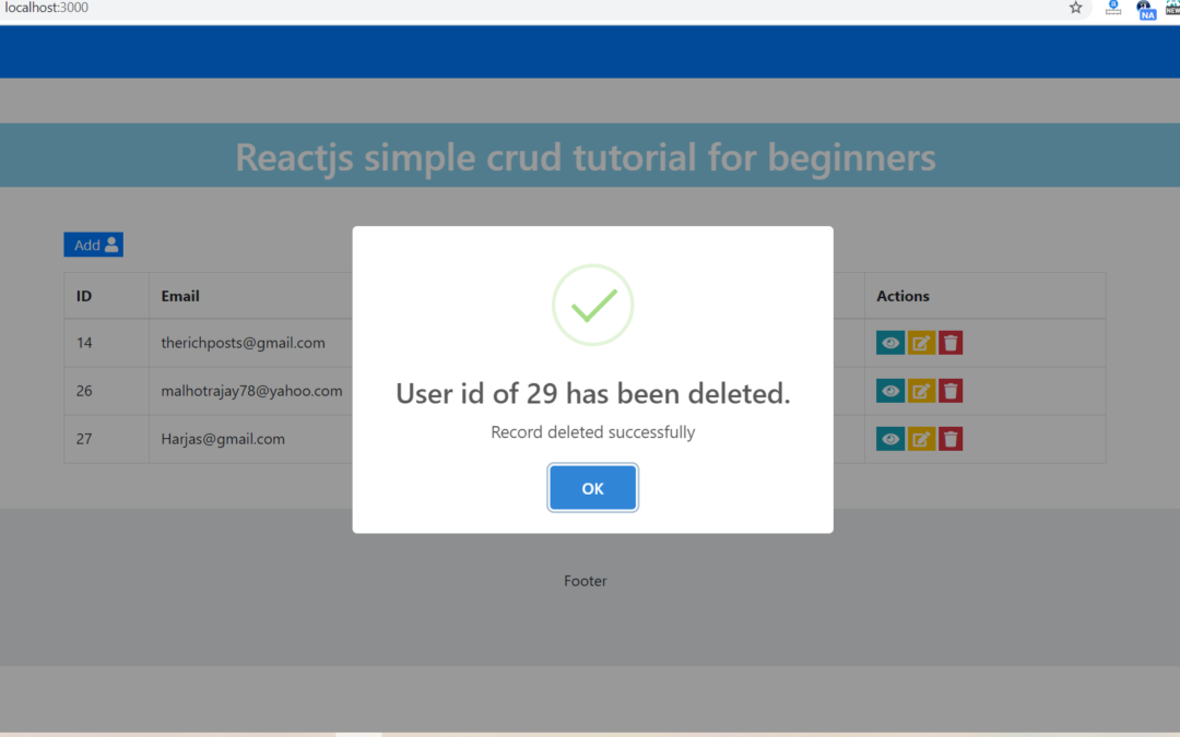 Reactjs Crud Tutorial – Delete User